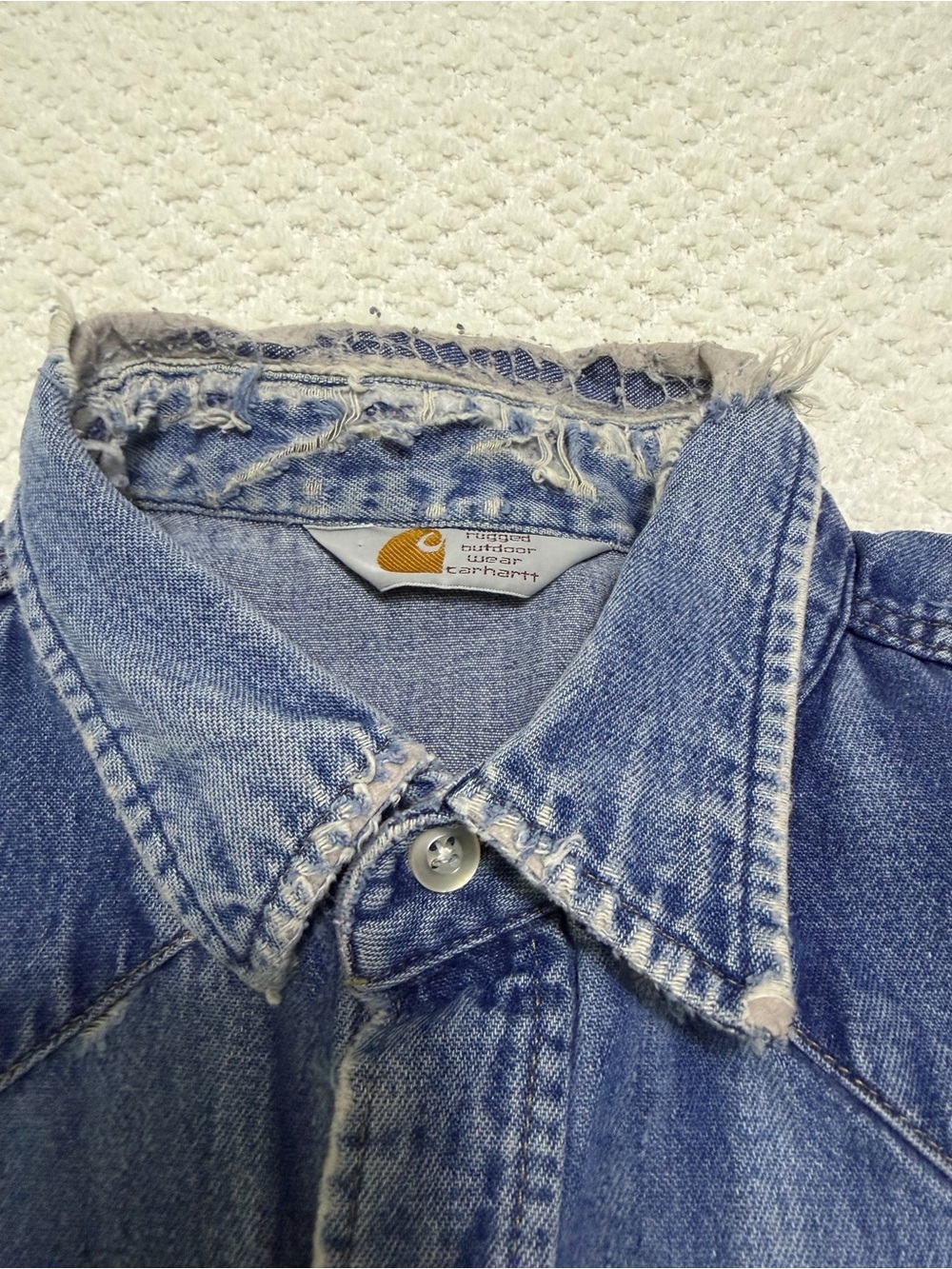 Vintage Carhartt Pearl Snap Long Sleeve Denim Shirt Men’s Size XL - Picture 6 of 13